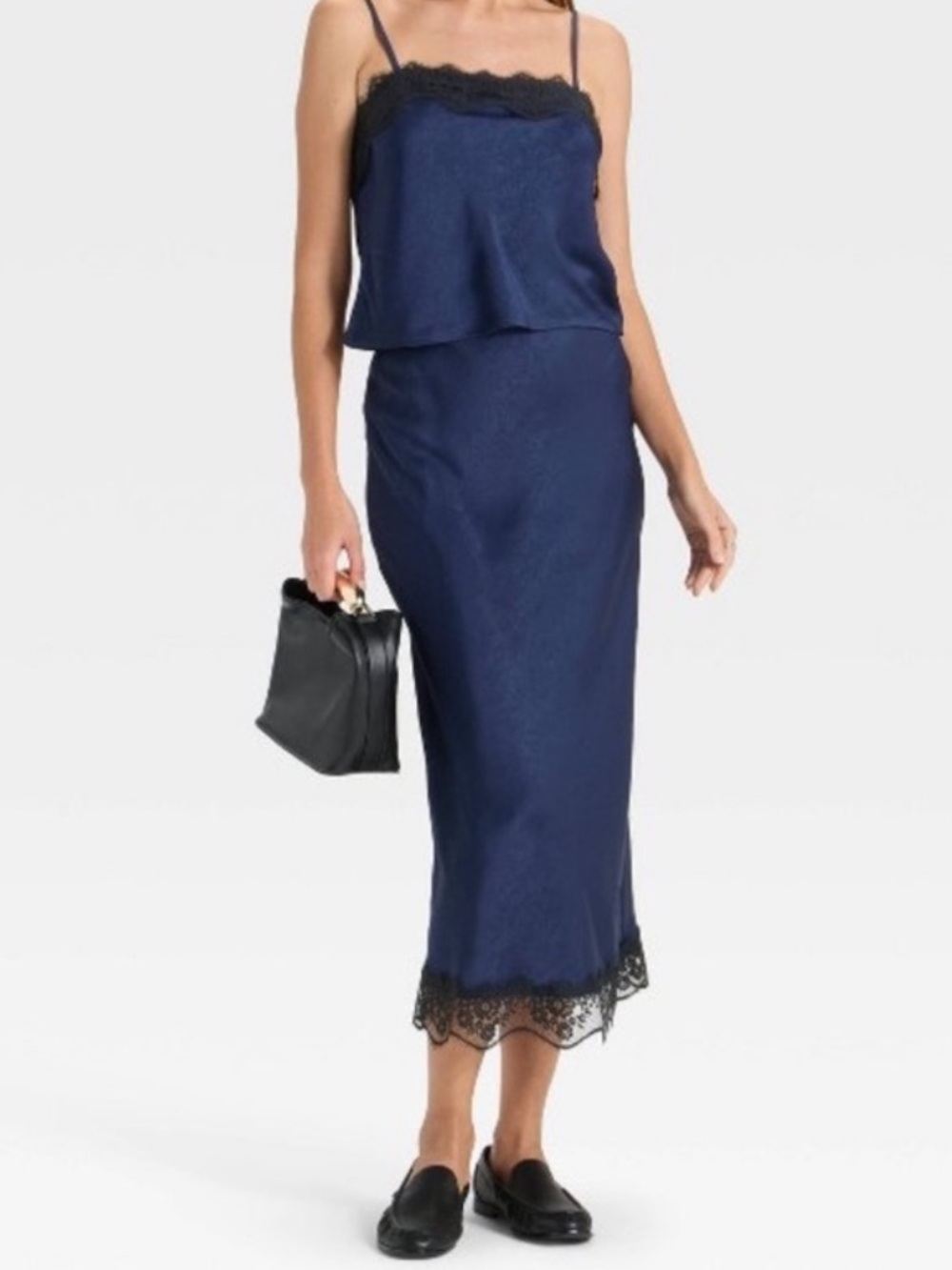 A New Day Lace-Trim Navy midiSkirt